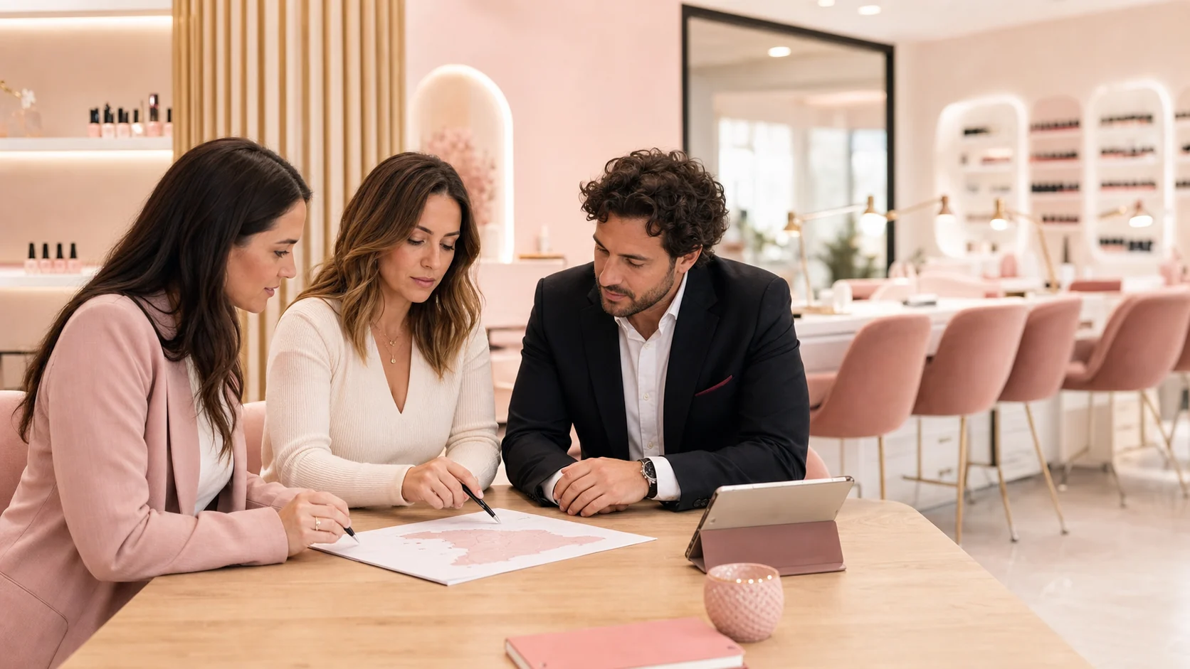 Equipo revisando un plan de expansión