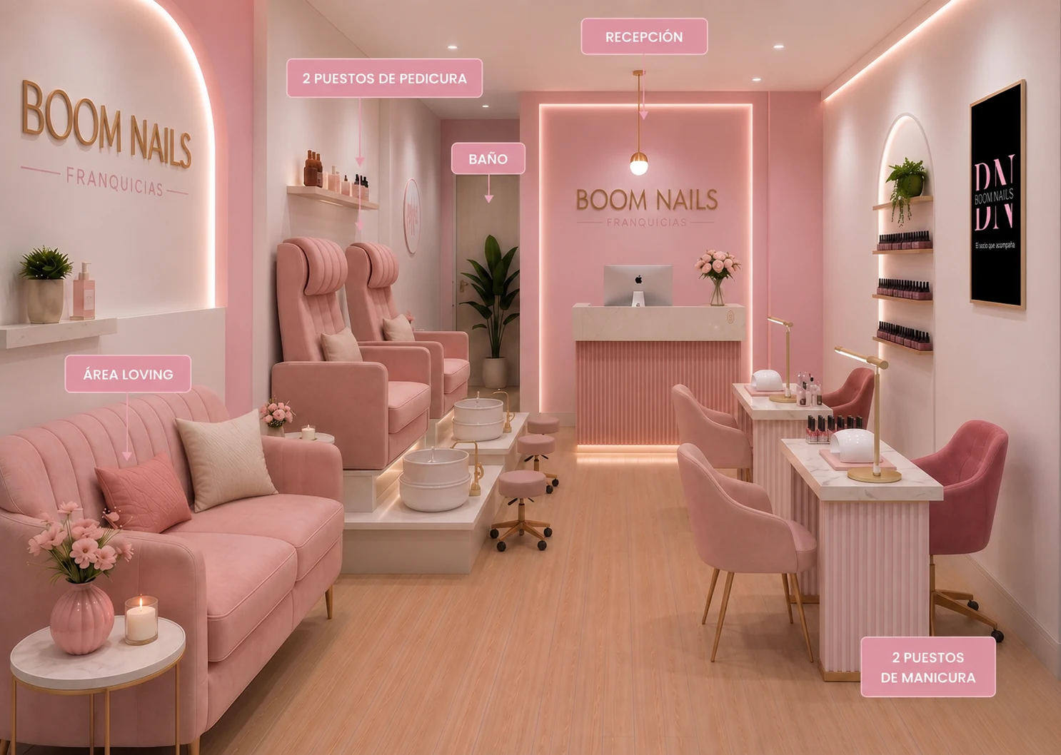 Recreación completa del centro piloto Boom Nails en Oviedo